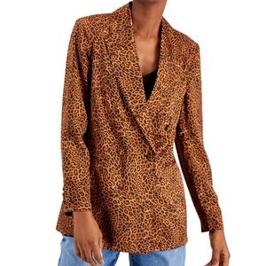 Brown Cheetah Printed Satin Blazer